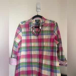 Chaps Pink Multicolor Plaid Cotton Button-Up Shirt